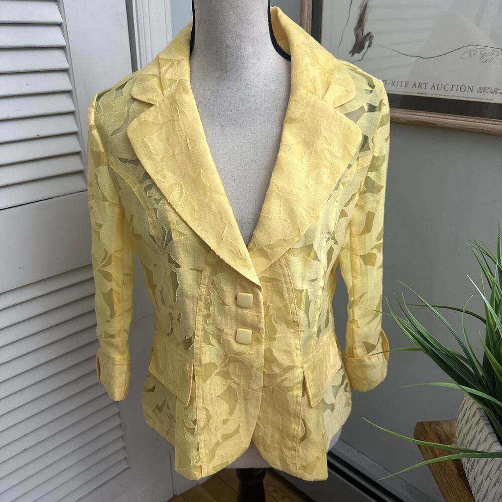 Clara Sun Woo Jacket Womens Small Yellow Lace Dainty Garden Party Coastal Chic